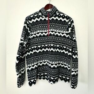 Eddie Bauer Womens Sweater XL Black White 1/4 Zip Pullover Fleece Cozy Fall